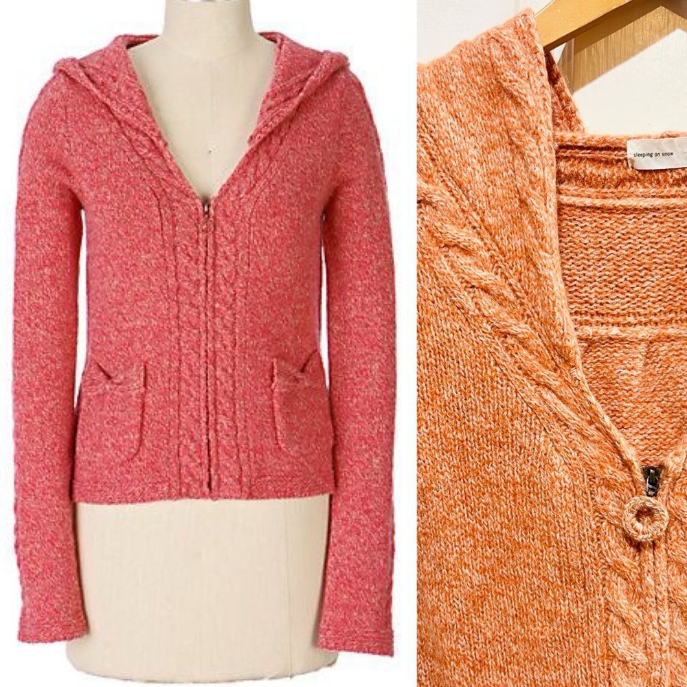 Anthropologie Sleeping on Snow Wool Hooded Zip Cardigan Heritage Retro Sweater L